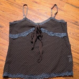 Brown Polka Dot Lace Trim Camisole